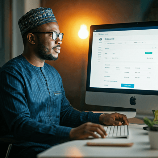 Nigerian business owner reviewing invoices inside Hyrax Invoice